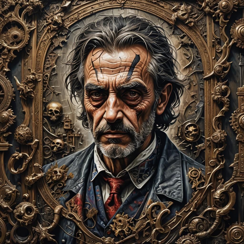 Hyperrealistic Masterpiece of a Mad Artist on Canvas