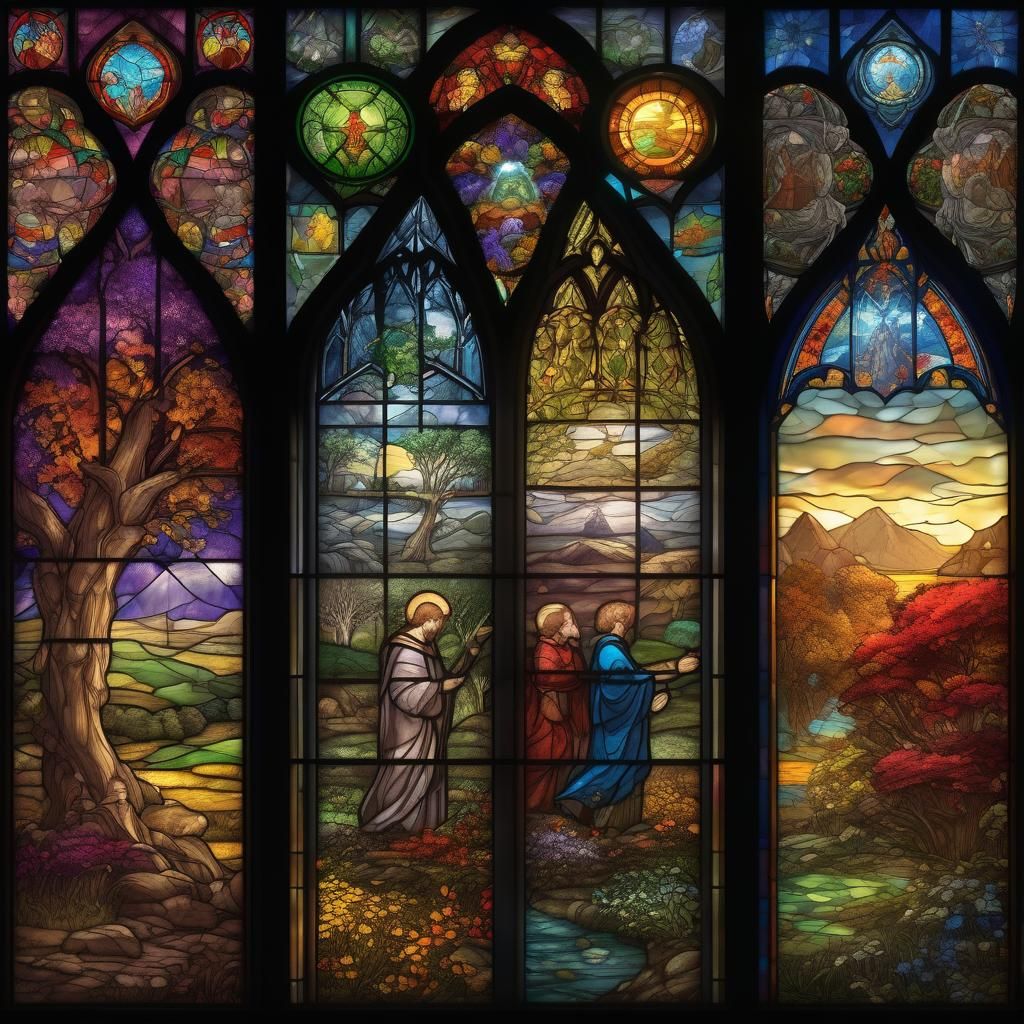 Stained Glass Windows Depicting the Four Seasons