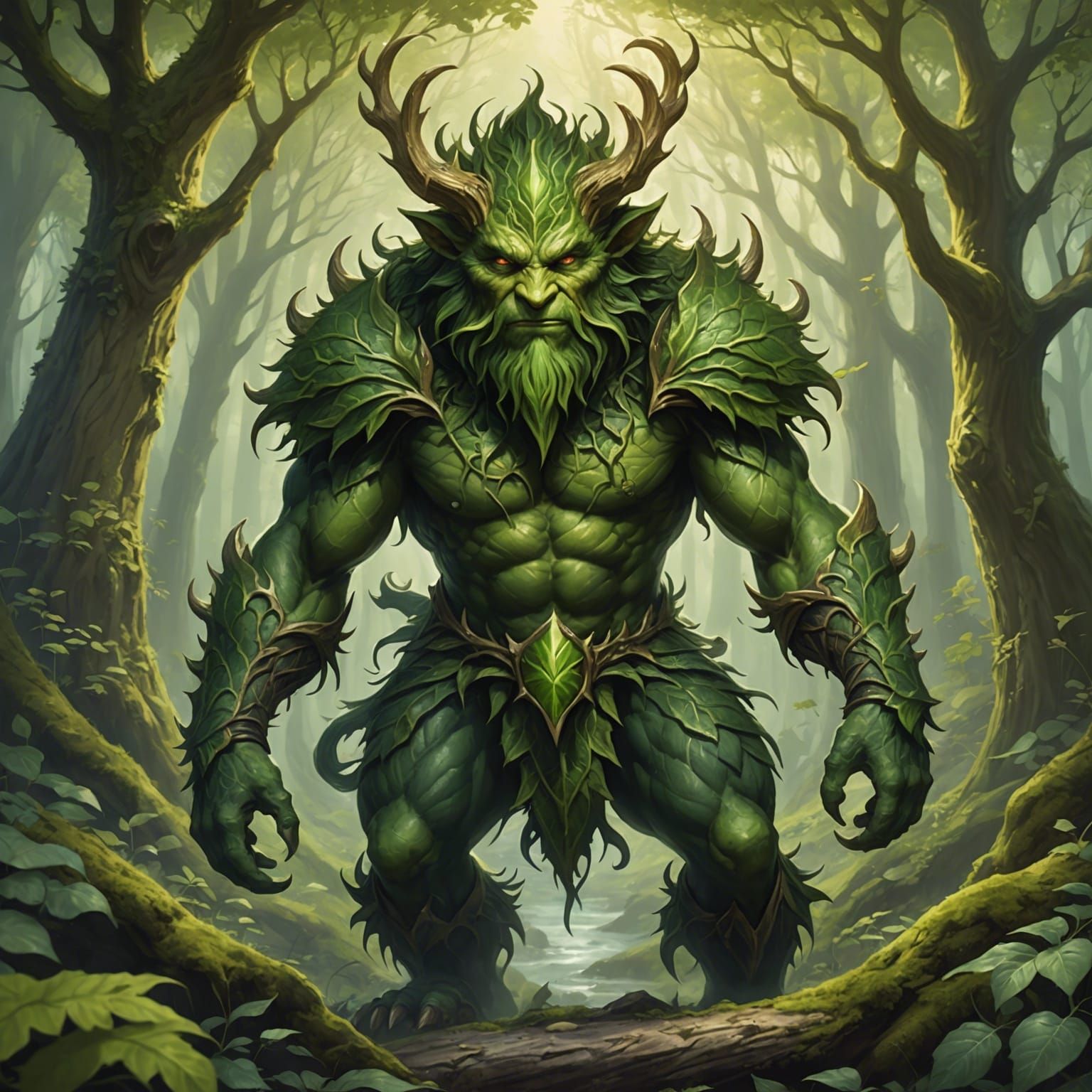 Green Man: Fantasy Elemental Creature in Landscape