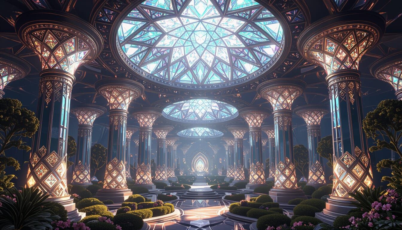 Majestic Fractal Garden With Crystal Ceiling