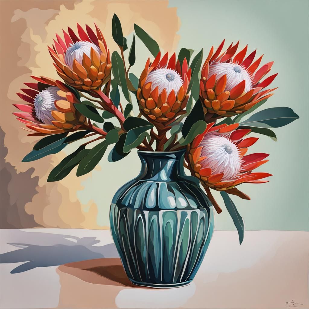 Protea Flower Still Life in Abstract Style