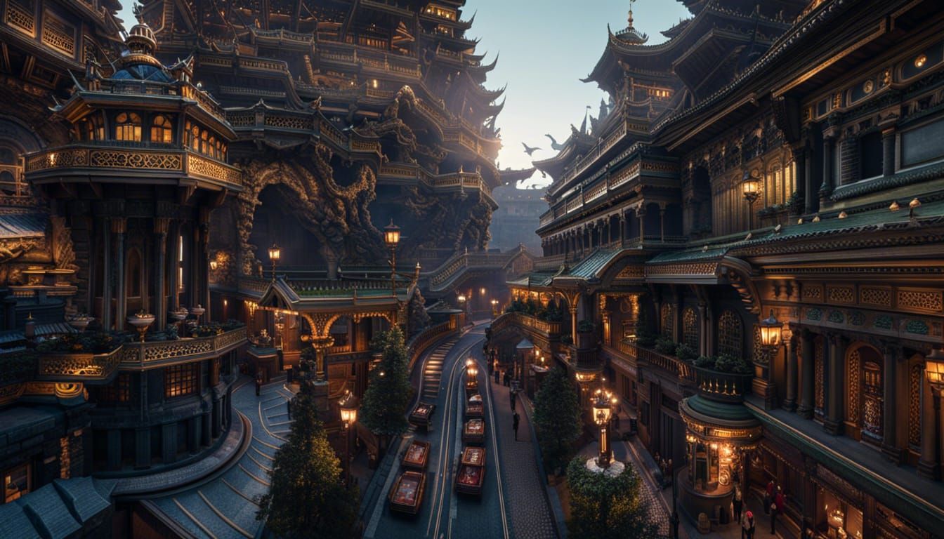 Dragon Invasion of City Street: Fish-Eye View