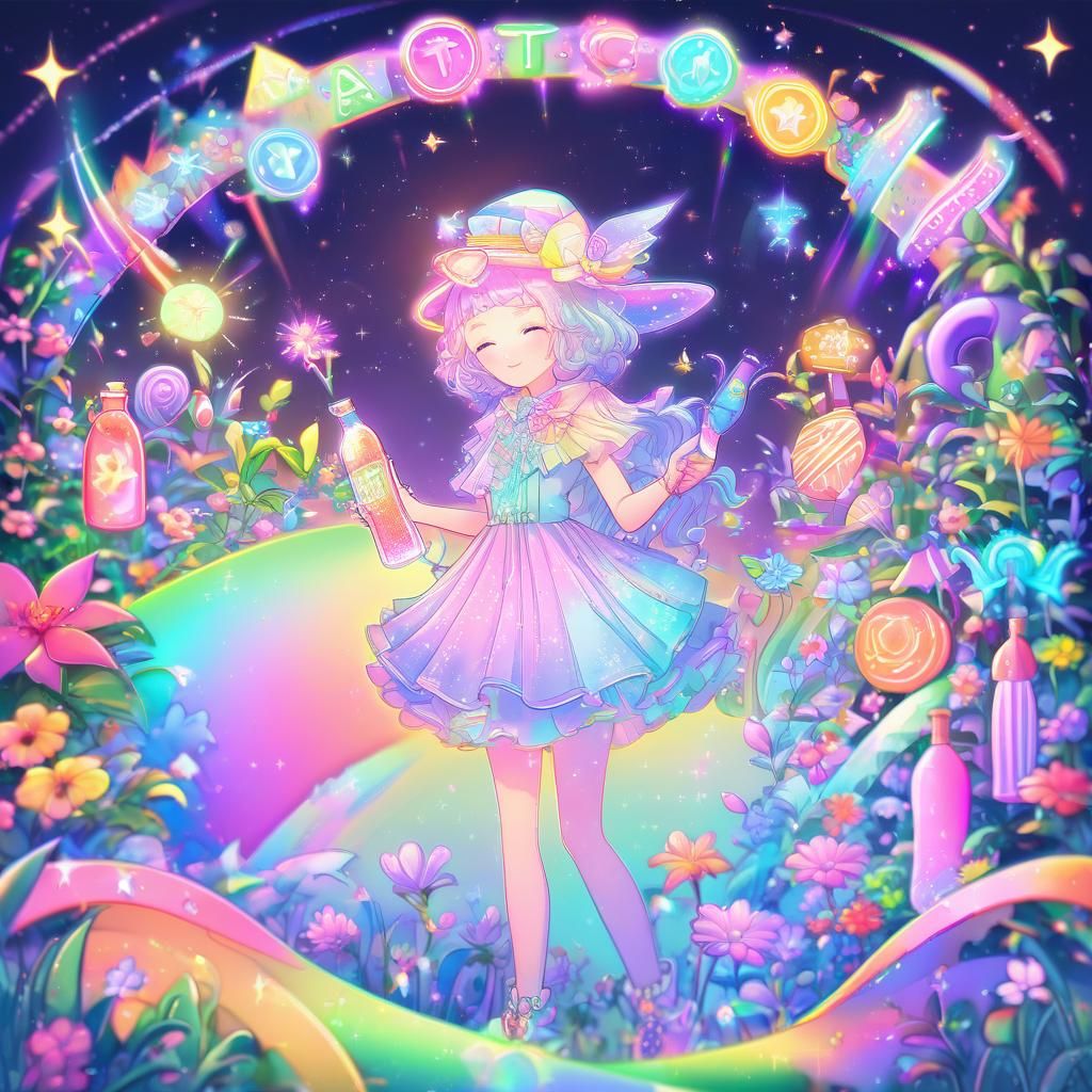 Magical Girl Witch in Whimsical Neon Garden