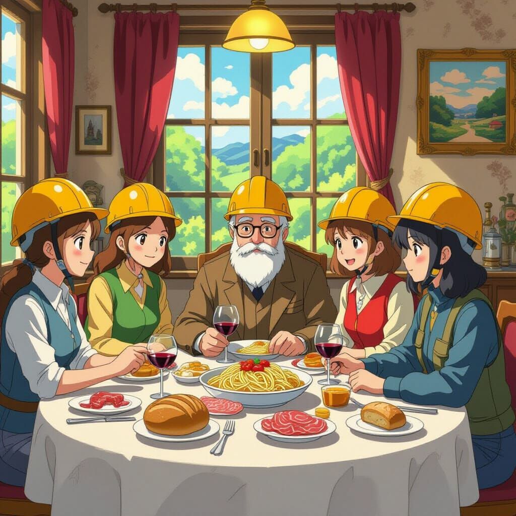 Geologists' Feast in Studio Ghibli Anime Style