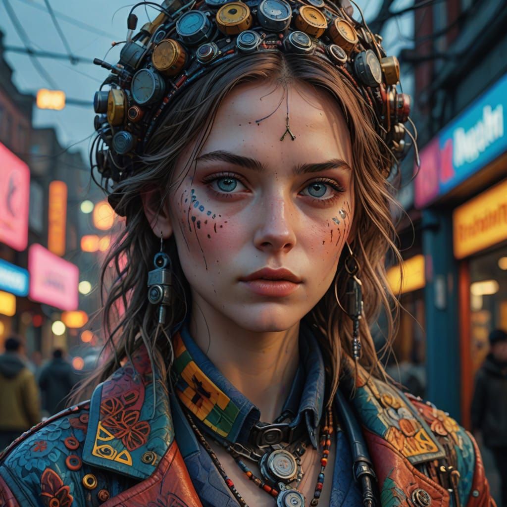 Hyper-Realistic Supermodel Portrait in Vibrant Patterns