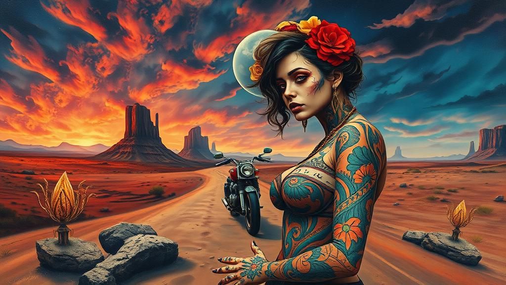 Gothic Pin-Up in Post-Apocalyptic Landscape