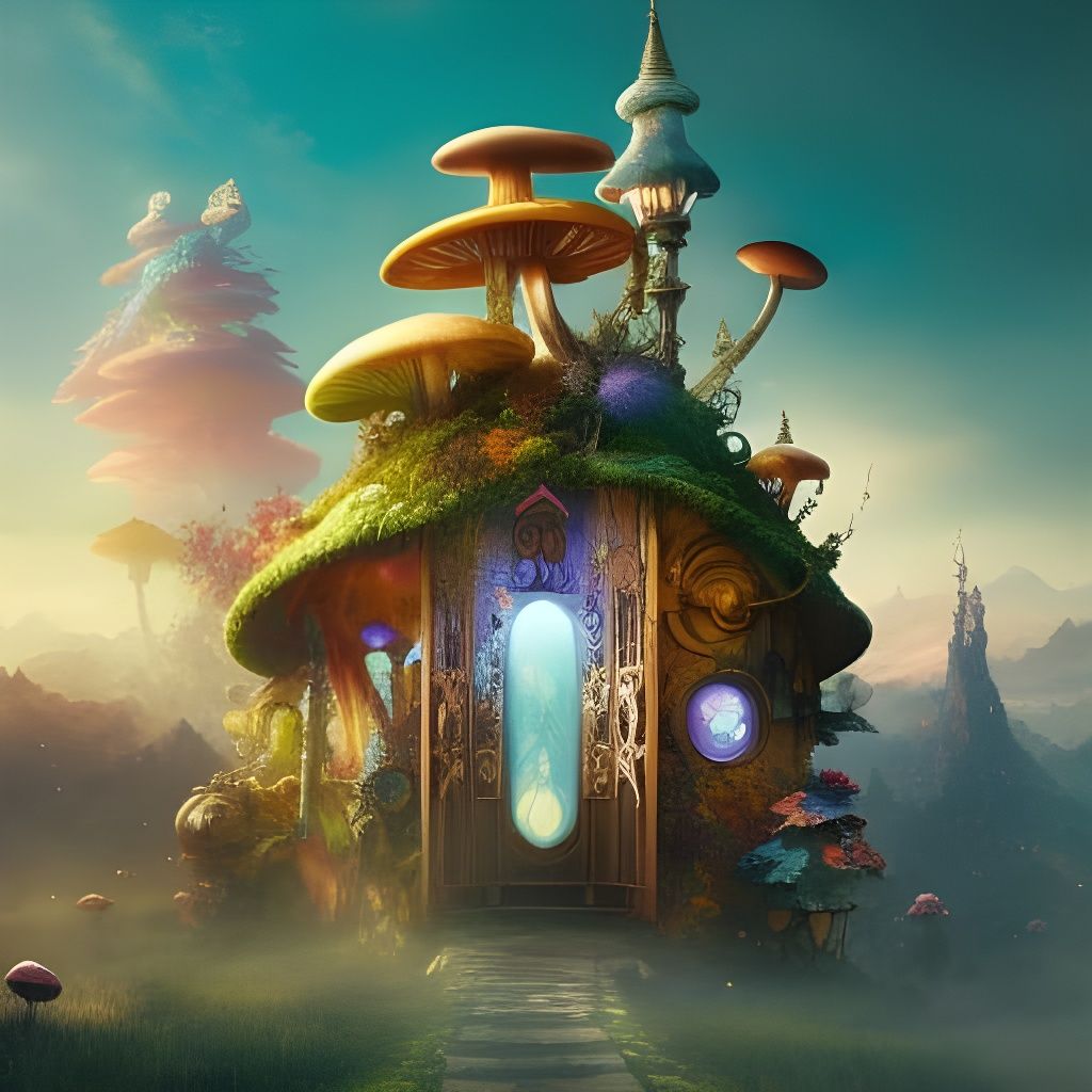 Enchanted Fantasy World with Mushroom House