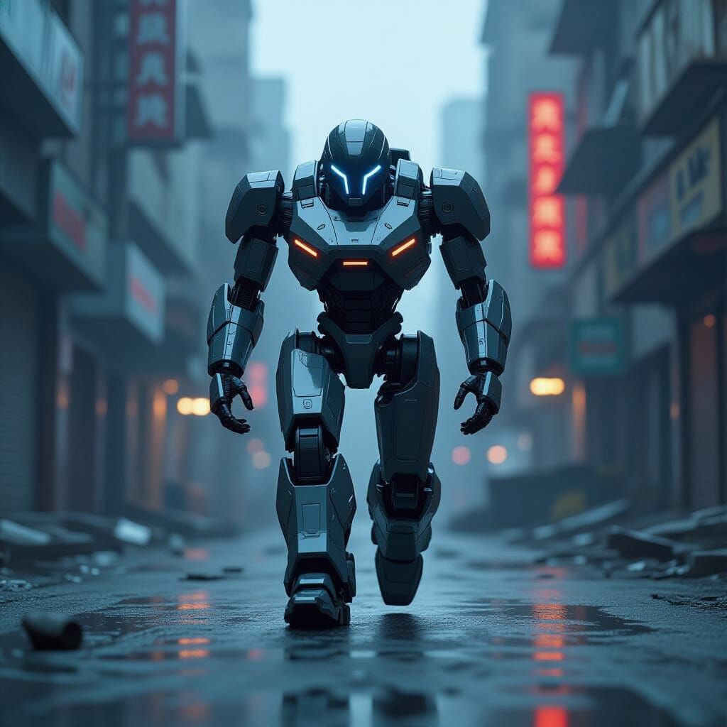 Robot in Abandoned City, Sci-Fi Art