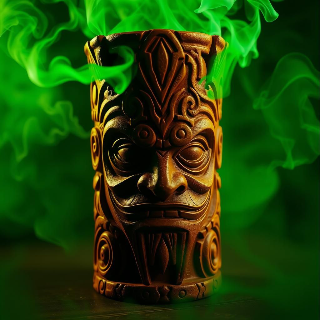 Mystical Witch Doctor Tiki Cup with Green Fog