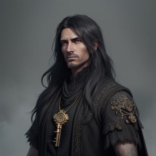 Golden Victorian Key in Mystical Ombre Background