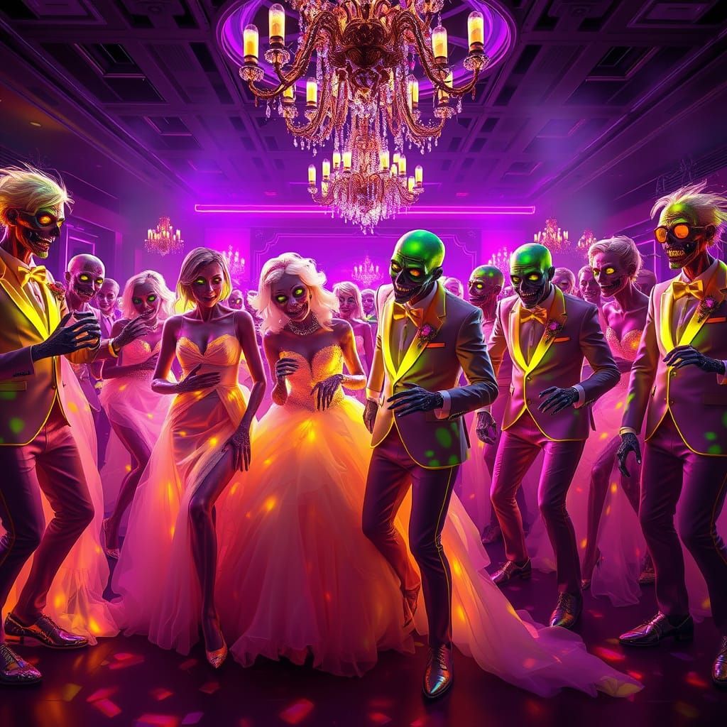Glamorous Zombie Prom Night in Neon Ballroom