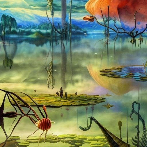 Firefly Swamp in Gouache Style