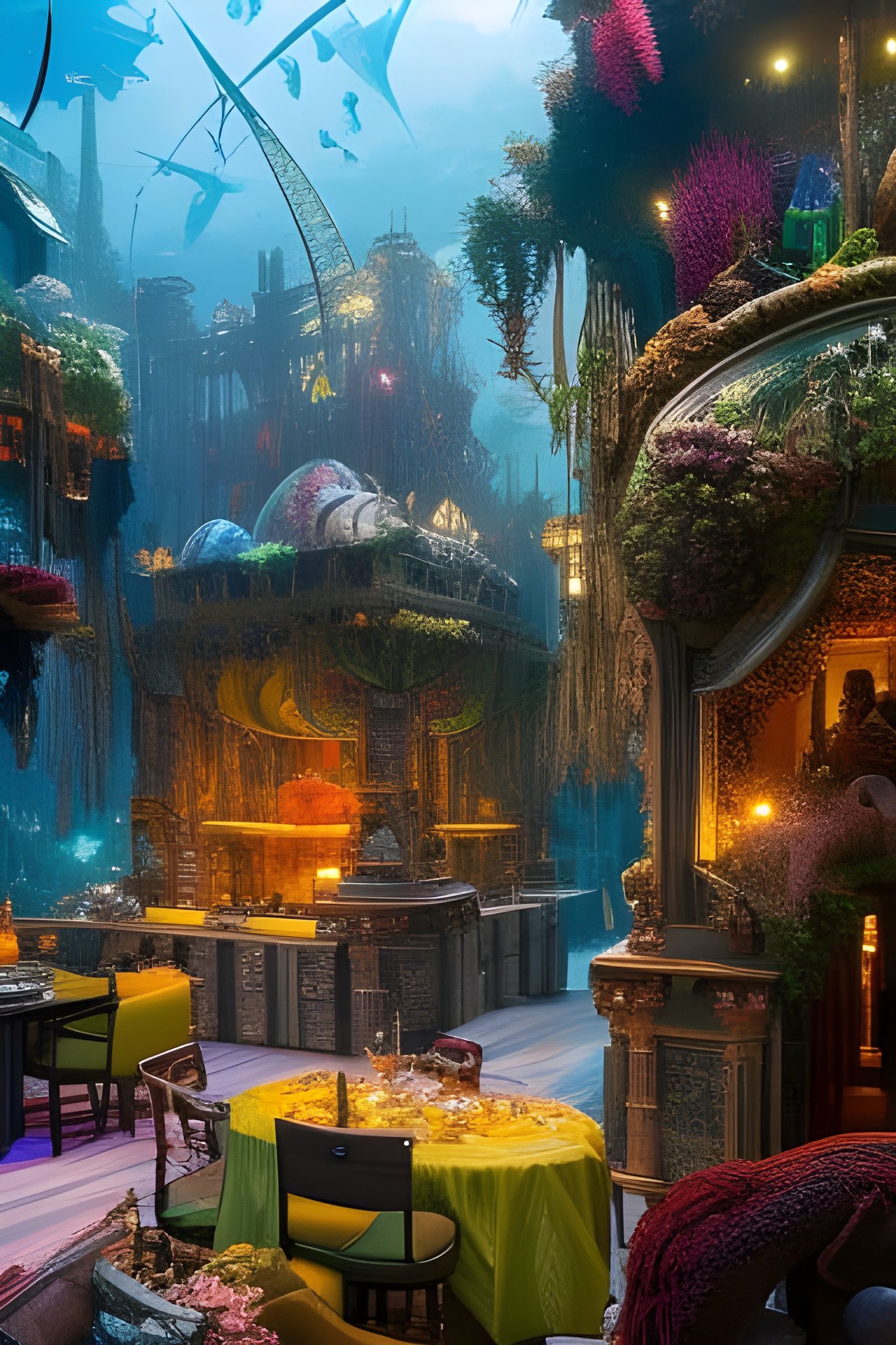 Detailed Underwater Cafe in Maximalist Style