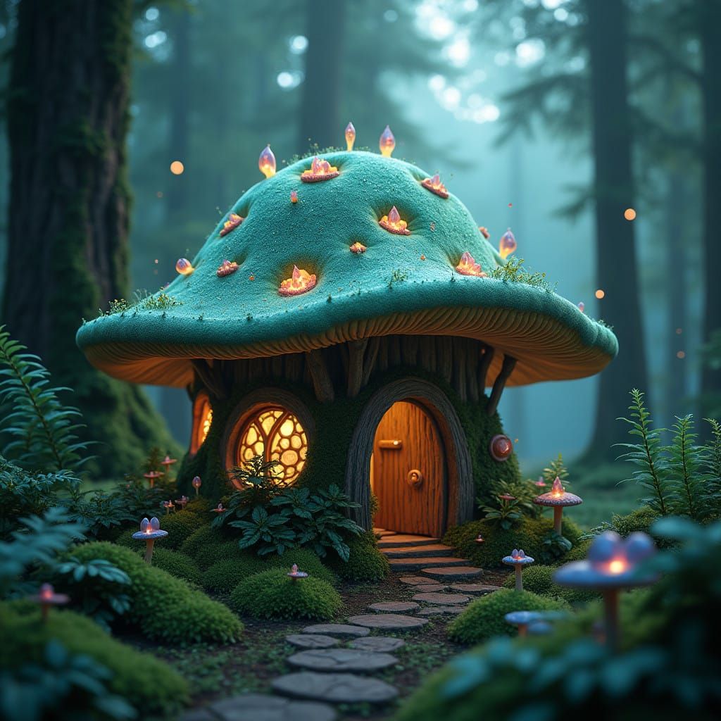 Mystical Fungi Hut in an Ethereal Forest Realm