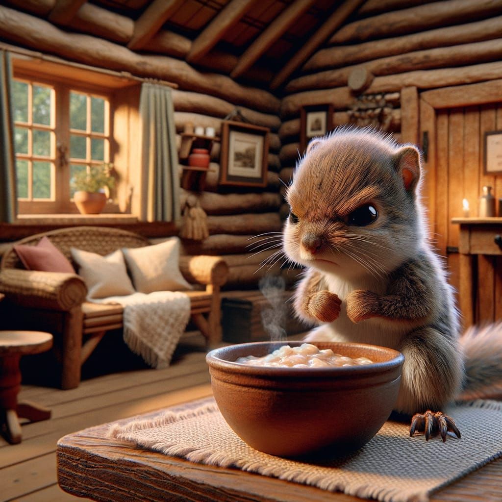 Enraged Baby Squirrel in Woodland Cottage: CGI Art