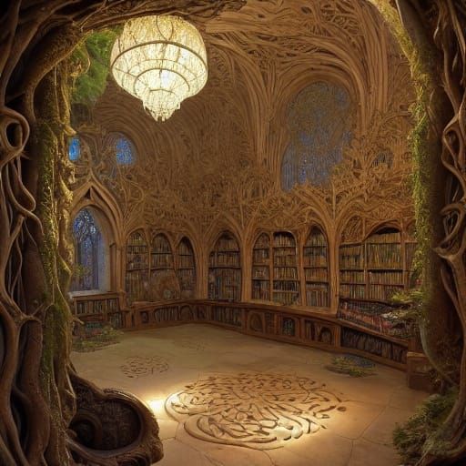 Ethereal Elvish Library Sitting Room in Whimsical Fantasy St...