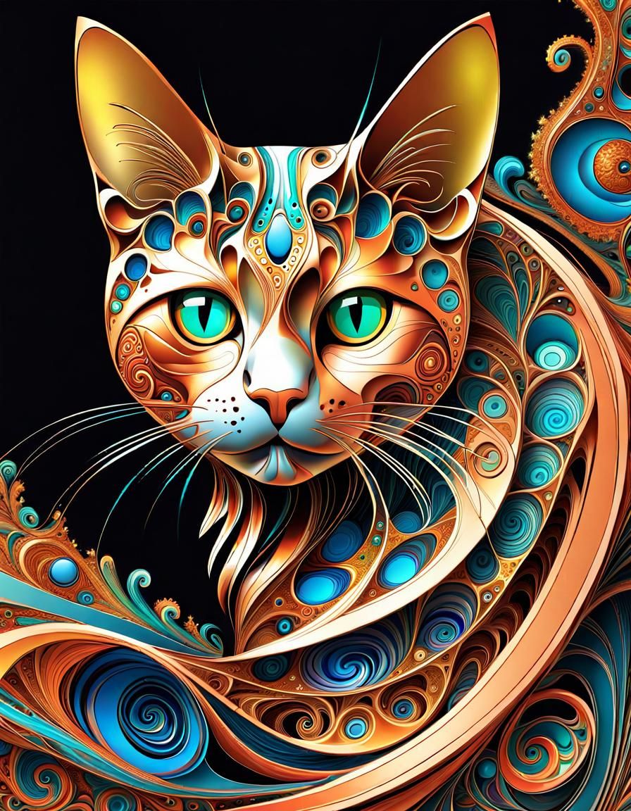 Cosmic Cat in Psychedelic Fractal Style