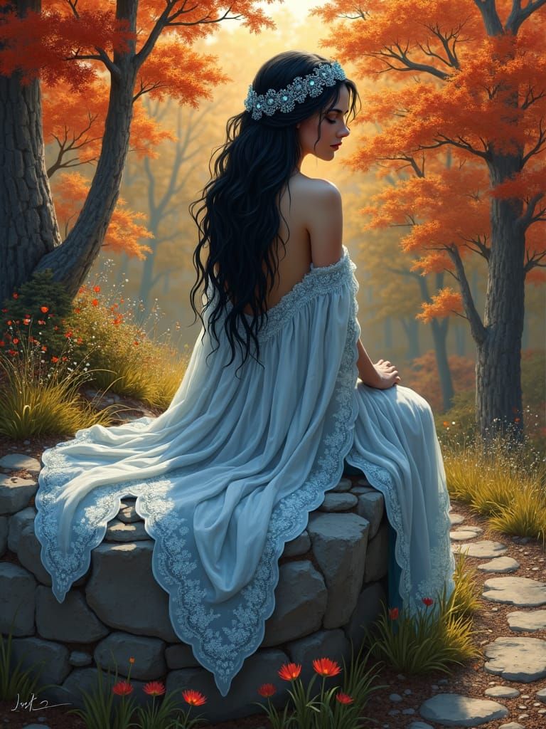 Norse Goddess Vör in Autumn Landscape