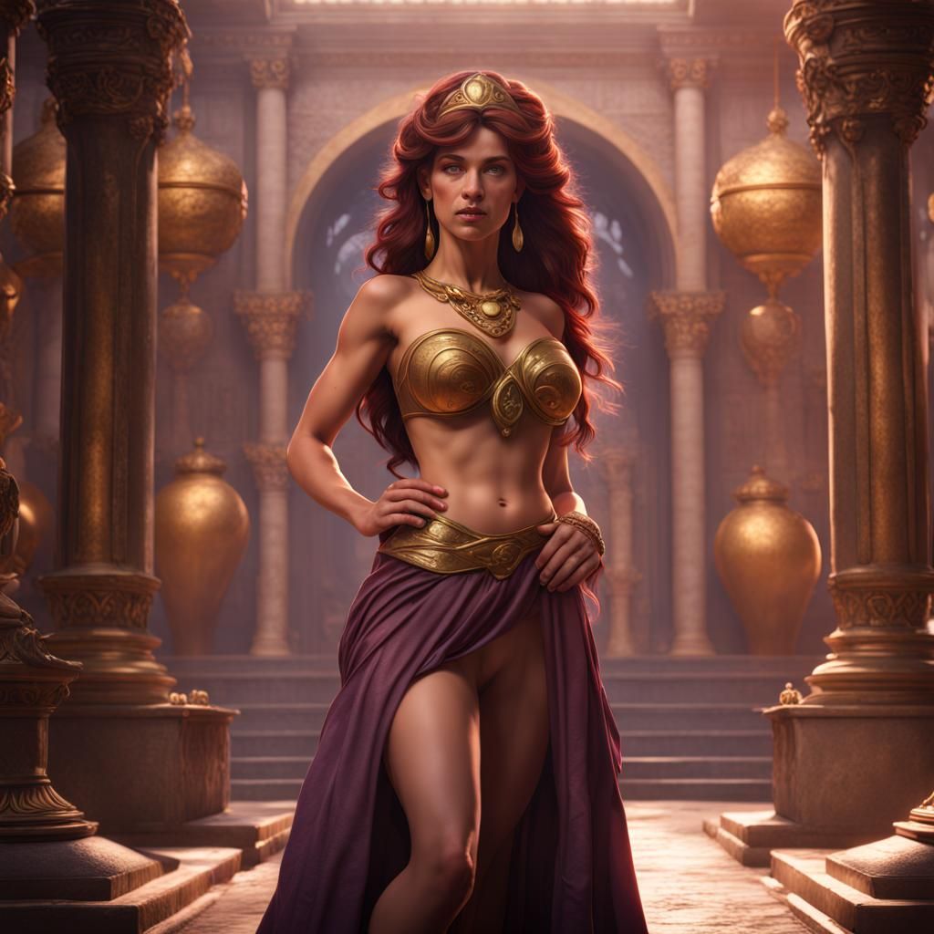 Hyperrealistic Megara as Harem Girl in Detailed Matte Painti...
