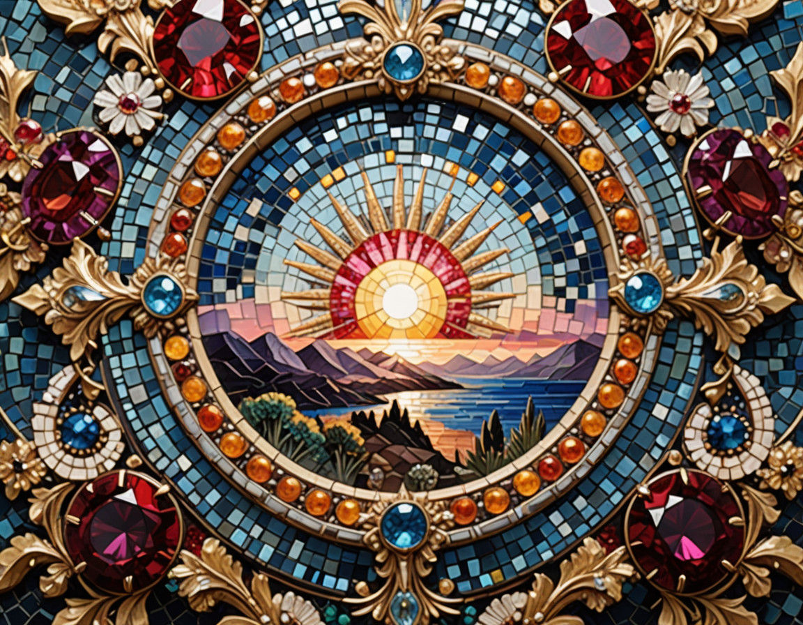 Gemstone Sunrise Mosaic Masterpiece in Vibrant Colors