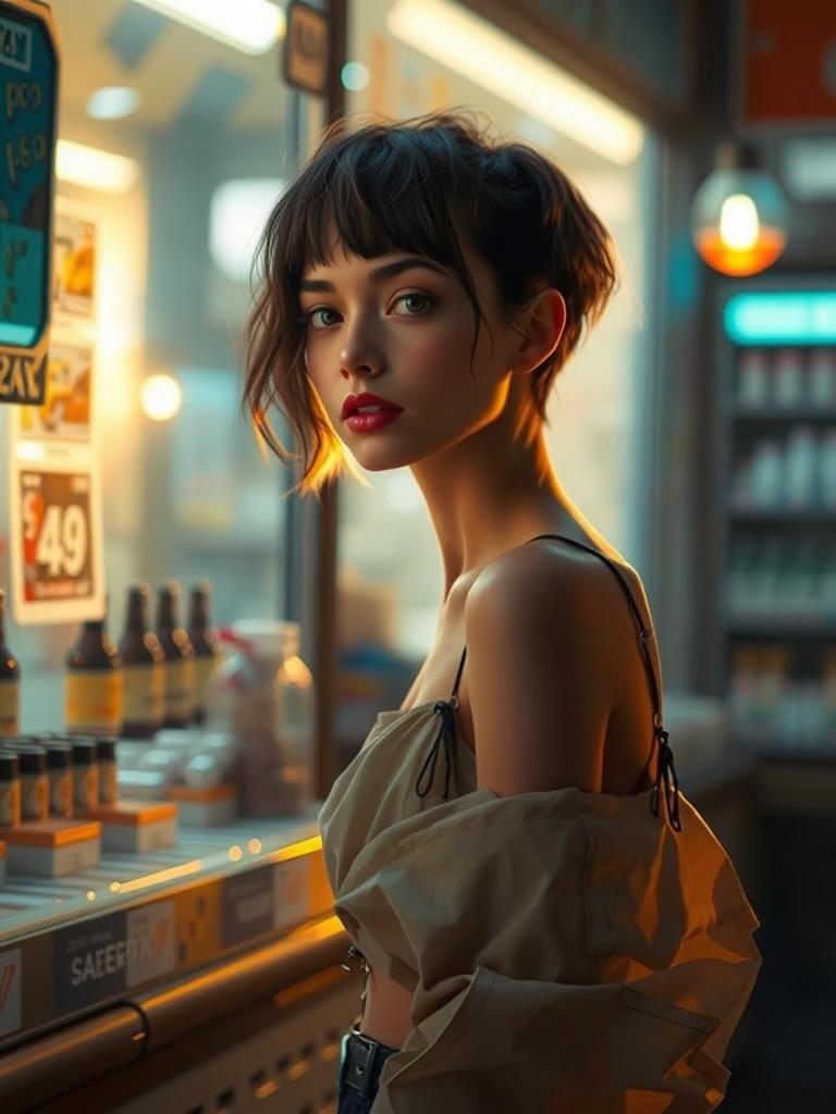 Cyberpunk Beauty in a Futuristic Store