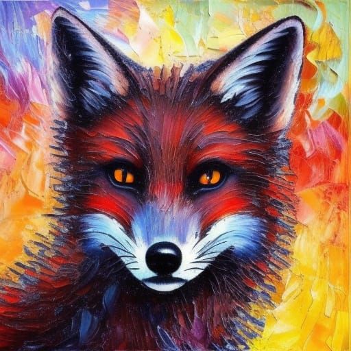 Beautiful Dark Fox in Expressionist Oil Painting
