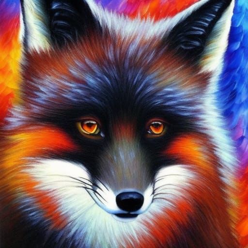 Beautiful Dark Fox in Expressionist Impasto Style