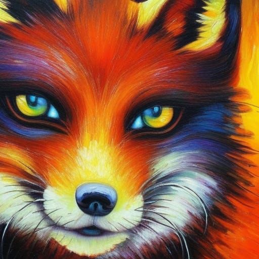 Detailed Dark Fox in Expressionist Oil Painting