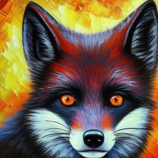 Beautiful Dark Fox in Expressionist Oil Painting