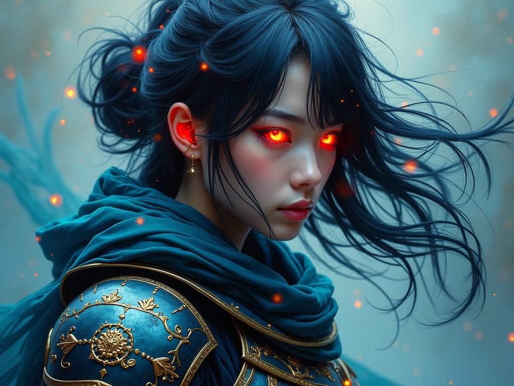 Ethereal Oil Portrait of a Futuristic Samurai Warrior