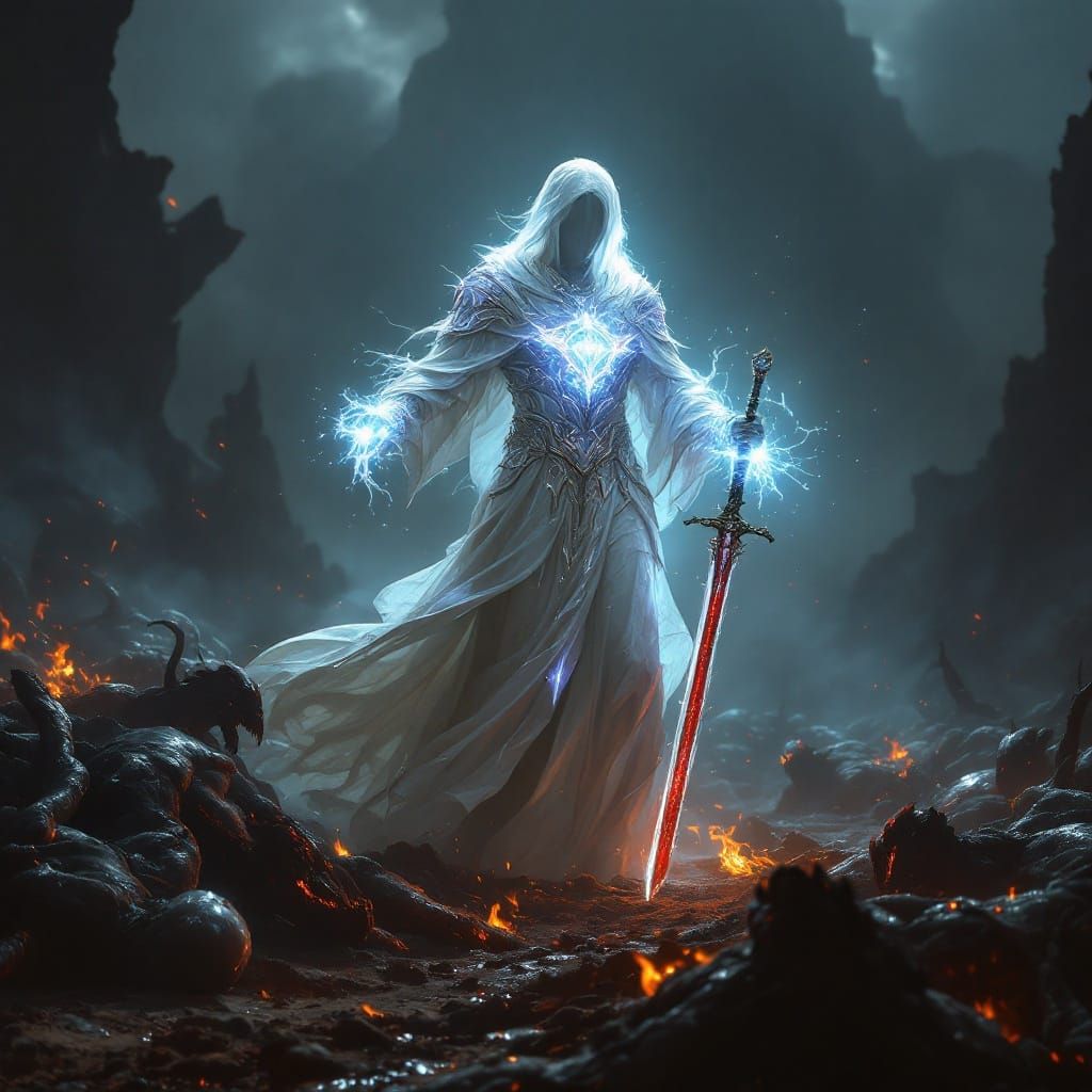 Vengeful Savior Wields Red Opalescent Sword