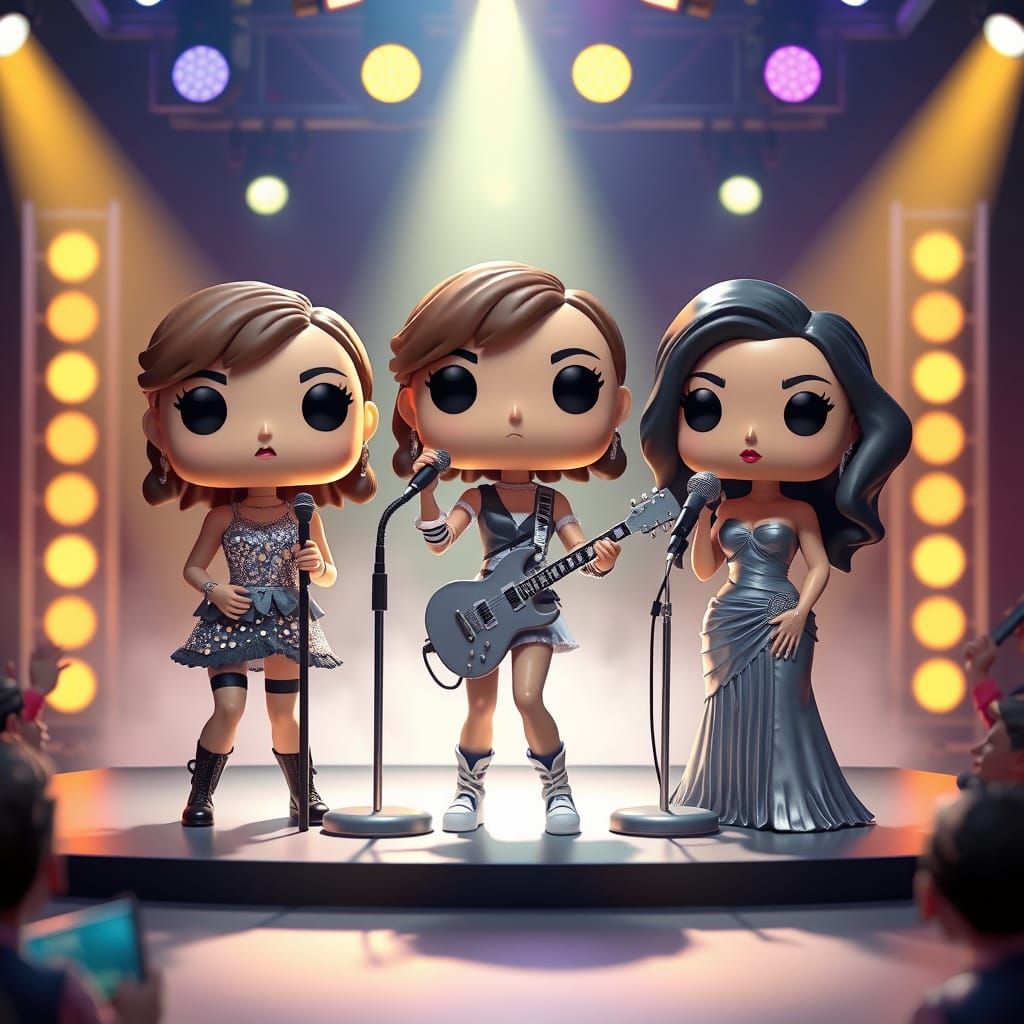 Funko Pop Singers on Stage in 3D Anime Style