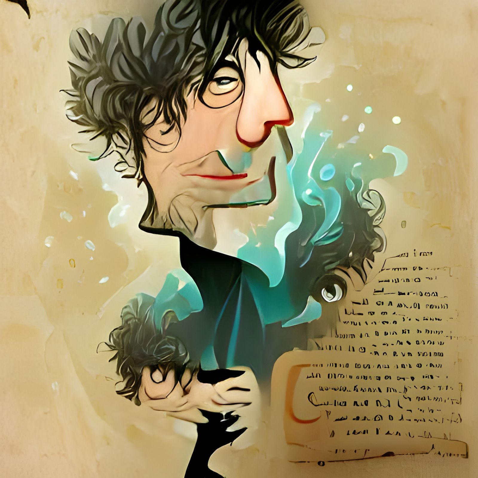 Neil Gaiman Illustration: Digital Art Portrait