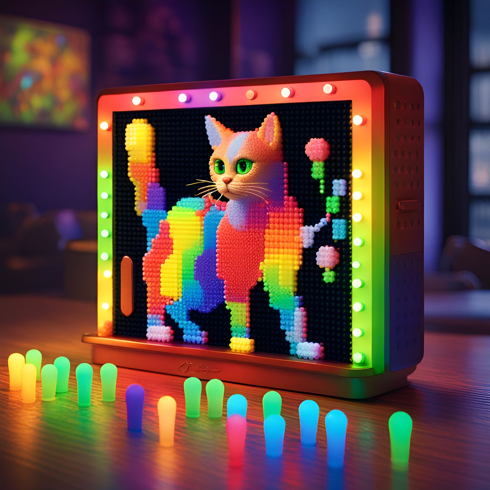 Cat Portrait as Detailed Lite-Brite Art