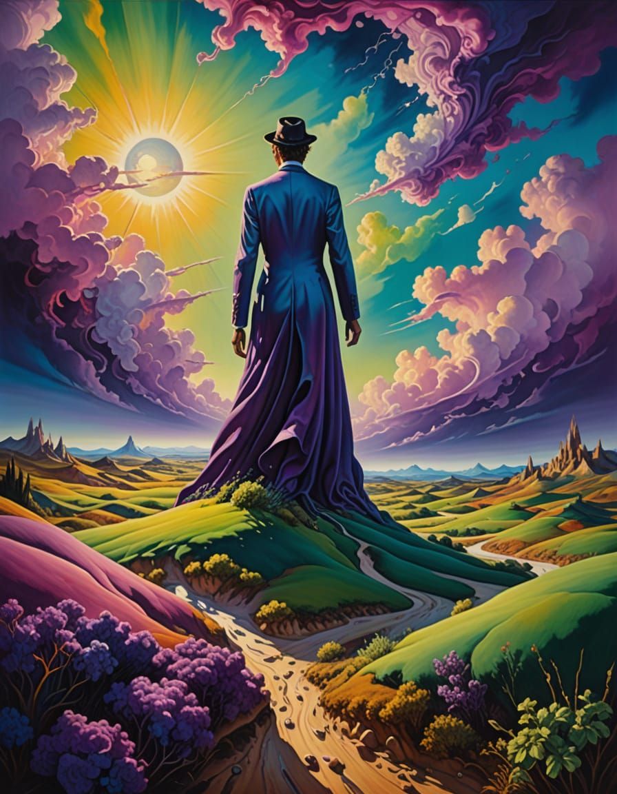 Surrealist Masterpiece with Melting Objects and Vibrant Tria...