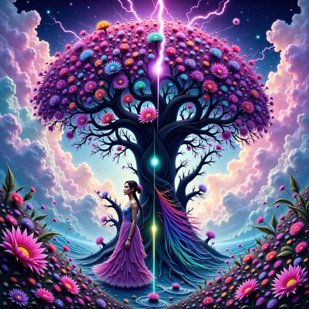 Surreal Tree Split by Lightning, Digital Art