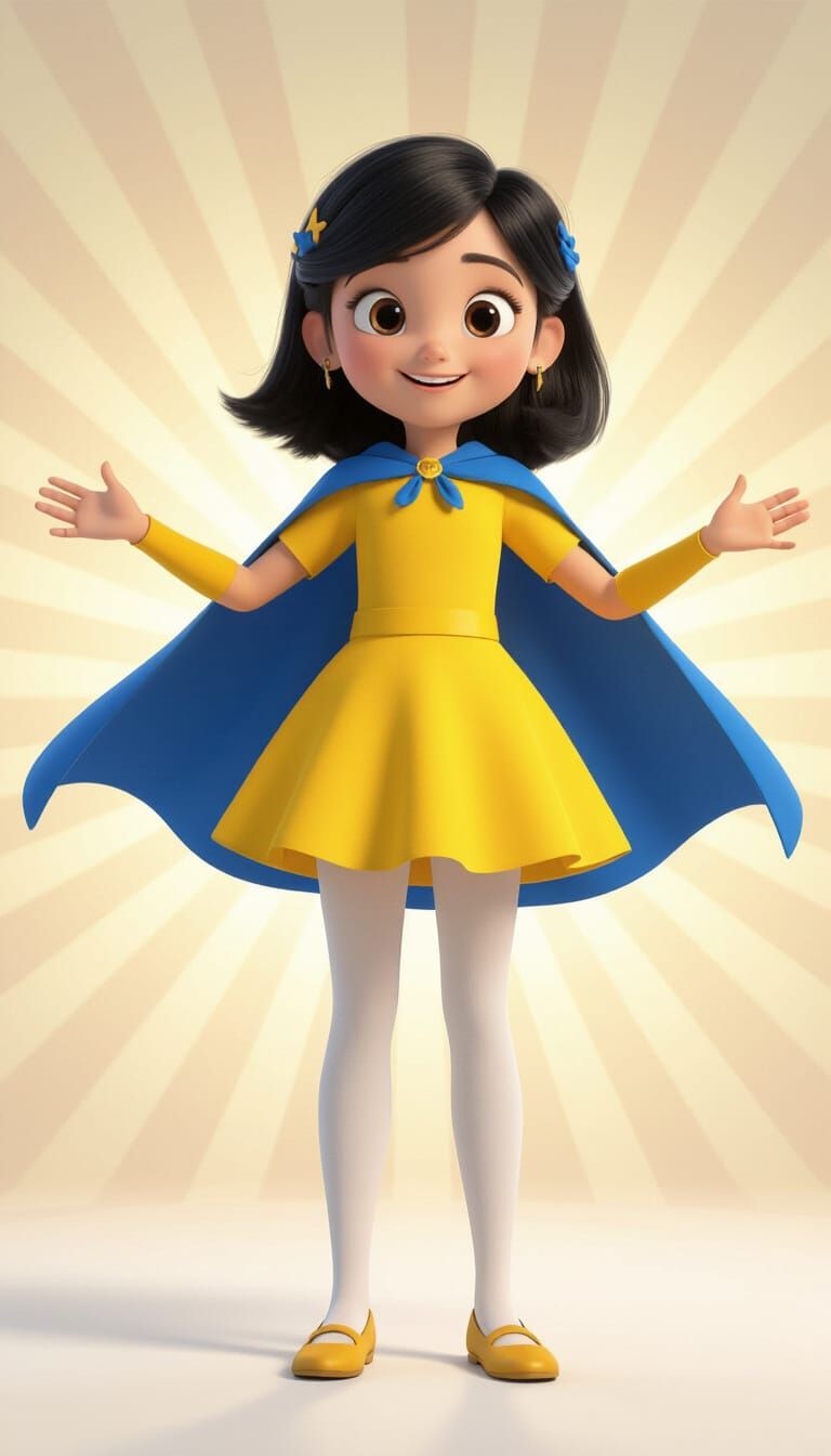 Cartoon Girl in Yellow Dress, Pixar Style