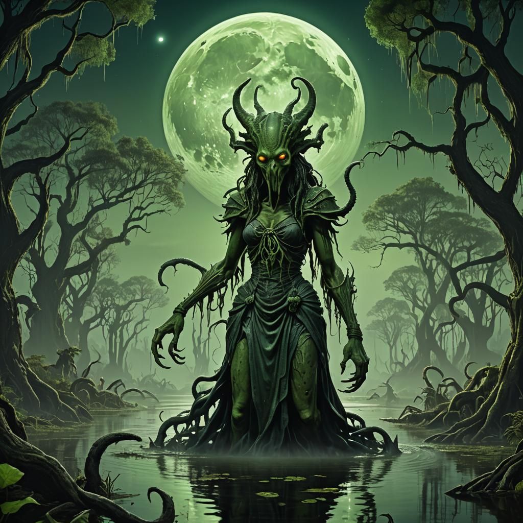 Cthulhu Woman in Louisiana Swamp Art