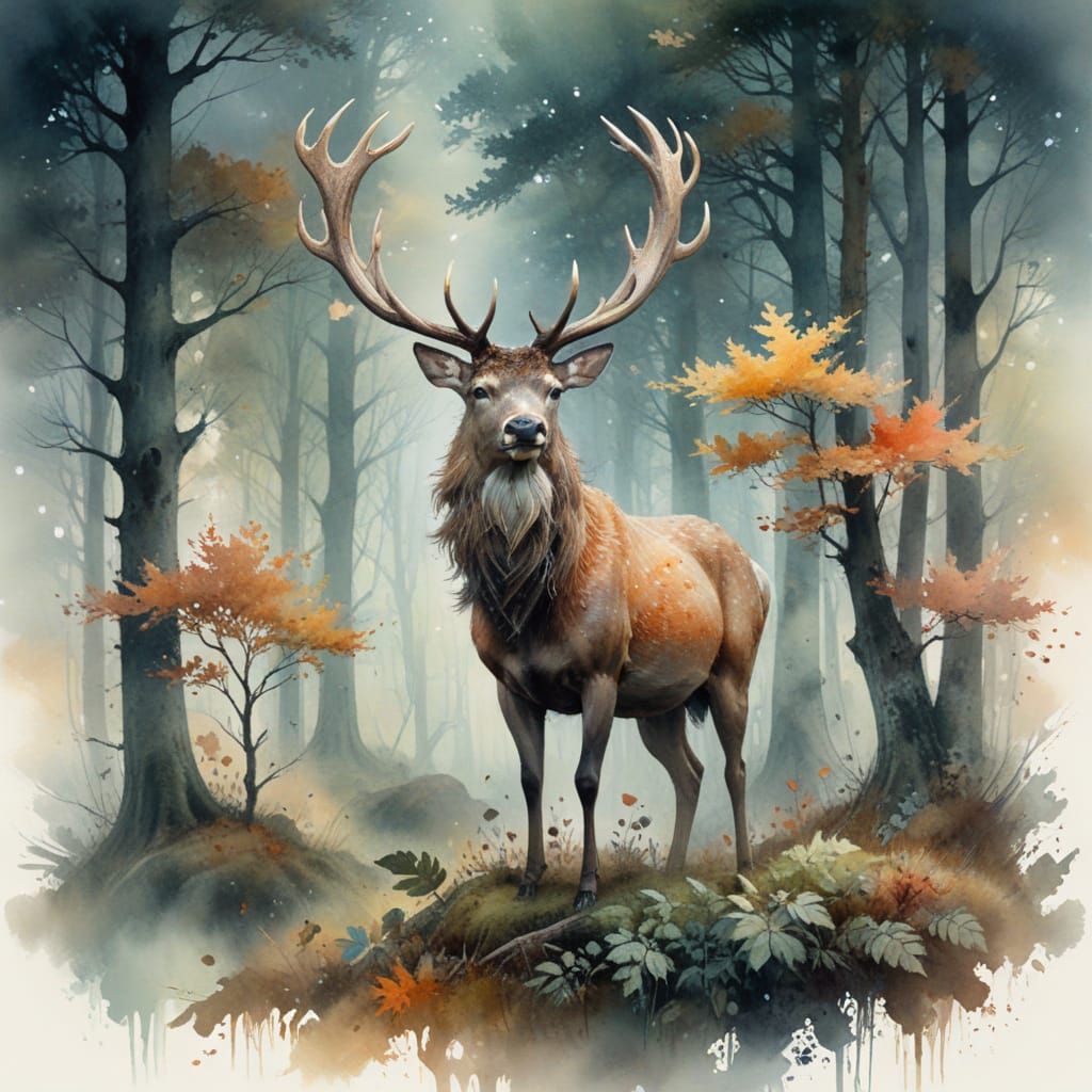 Majestic Stag in Whimsical Forest