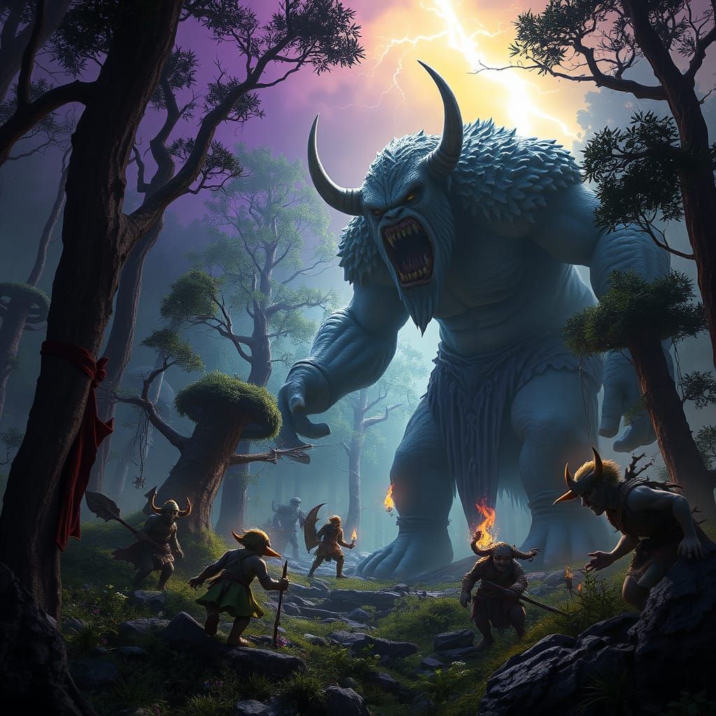 Epic Battle in Bioluminescent Forest