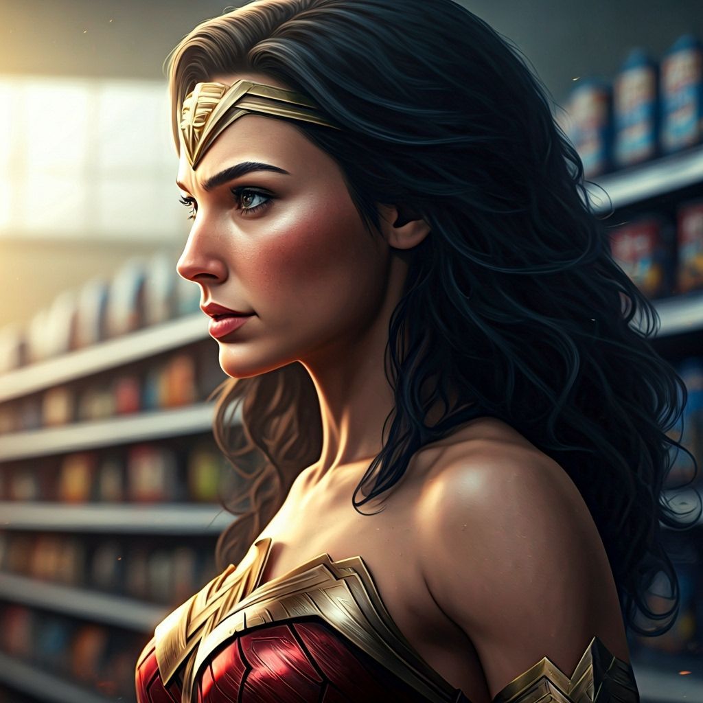 Wonder Woman in Walmart Hyperrealistic Splash Art