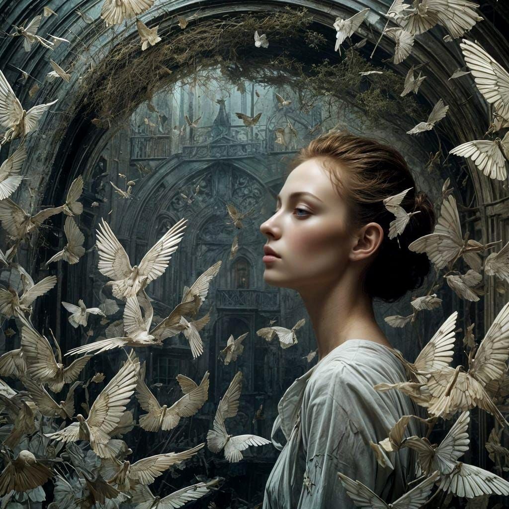 Shattered Wings in Dust: Surreal Glass Art