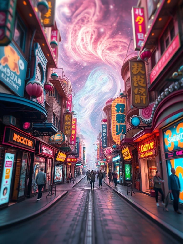 Futuristic Steamwave Dreamland Street with Tilt-Shift