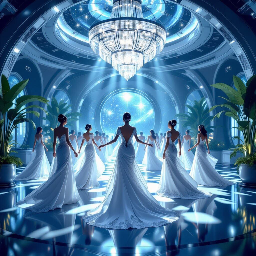 Elegant Aliens Dancing in Spaceship Ballroom