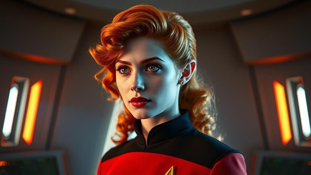 Vulcan Woman with 80s Hair in Starfleet Uniform
