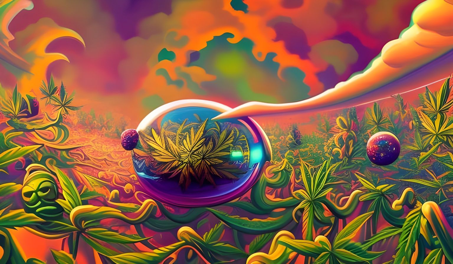 Psychedelic Cannabis Molecule in Bubble, Digital Art