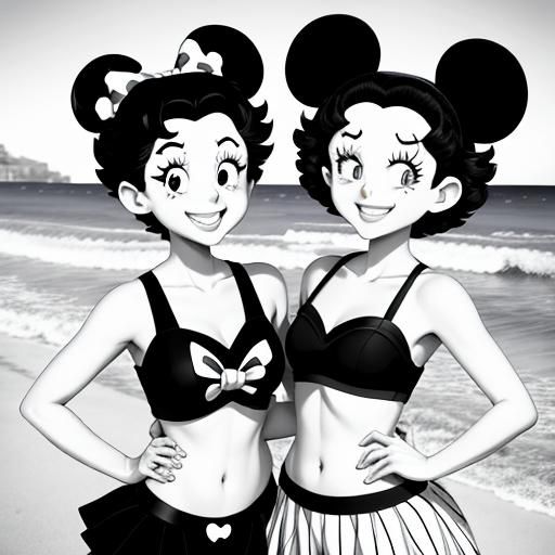 Minnie Mouse and Betty Boop at the Beach