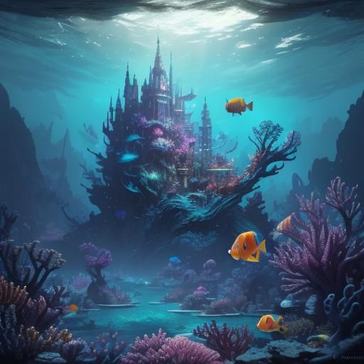 Fantastical Coral Reef Scene in Deep Color