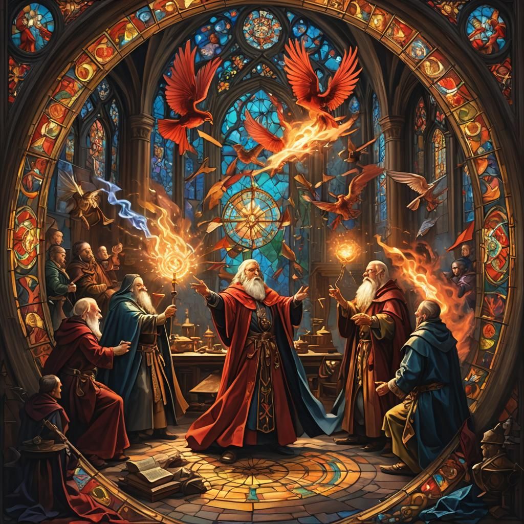 Magical Duel Before Cardinal: Dynamic Oil Painting