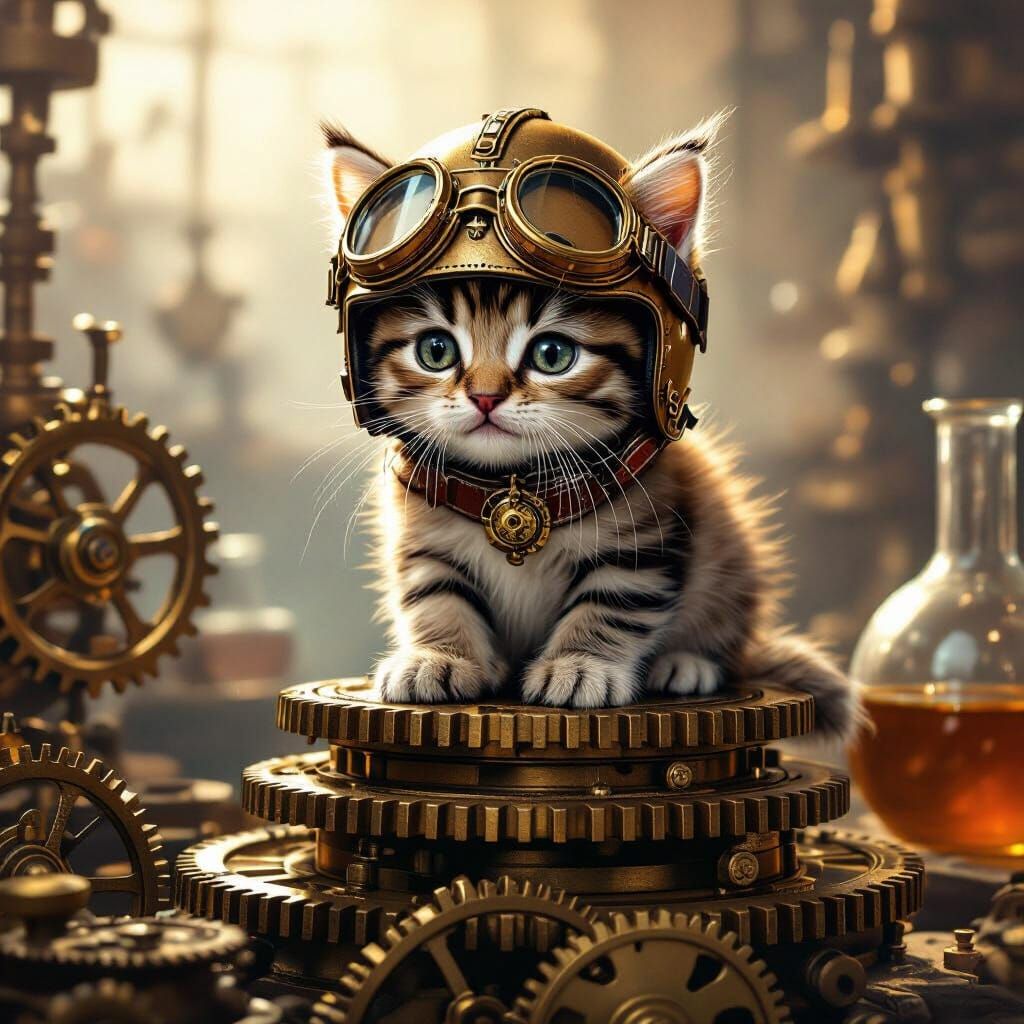 Steampunk Kitten on Clockwork Gears